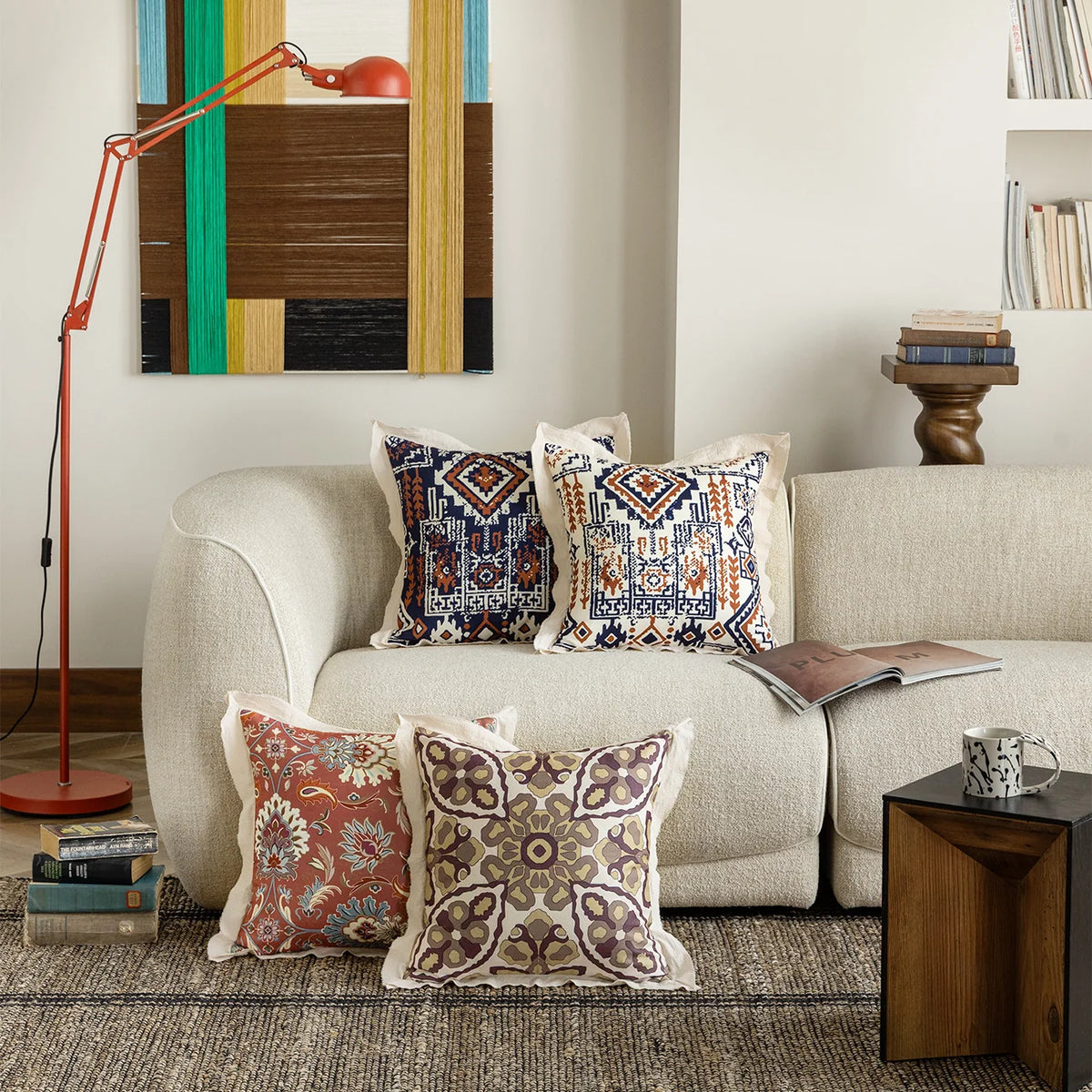 Cushion Cover Mandala Jacquard Linen Flange 45x45 cm