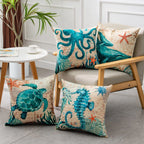 Cushion Cover Marine Print Natural Flax Invisible Zipper