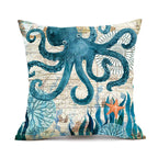 Cushion Cover Marine Print Natural Flax Invisible Zipper