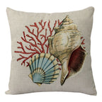 Cushion Cover Marine Print Natural Flax Invisible Zipper