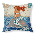 Cushion Cover Marine Print Natural Flax Invisible Zipper