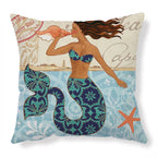 Cushion Cover Marine Print Natural Flax Invisible Zipper