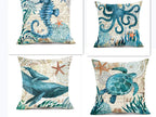 Cushion Cover Marine Print Natural Flax Invisible Zipper