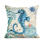 Cushion Cover Marine Print Natural Flax Invisible Zipper