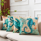 Cushion Cover Marine Print Natural Flax Invisible Zipper