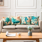 Cushion Cover Marine Print Natural Flax Invisible Zipper