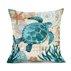 Cushion Cover Marine Print Natural Flax Invisible Zipper