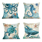 Cushion Cover Marine Print Natural Flax Invisible Zipper