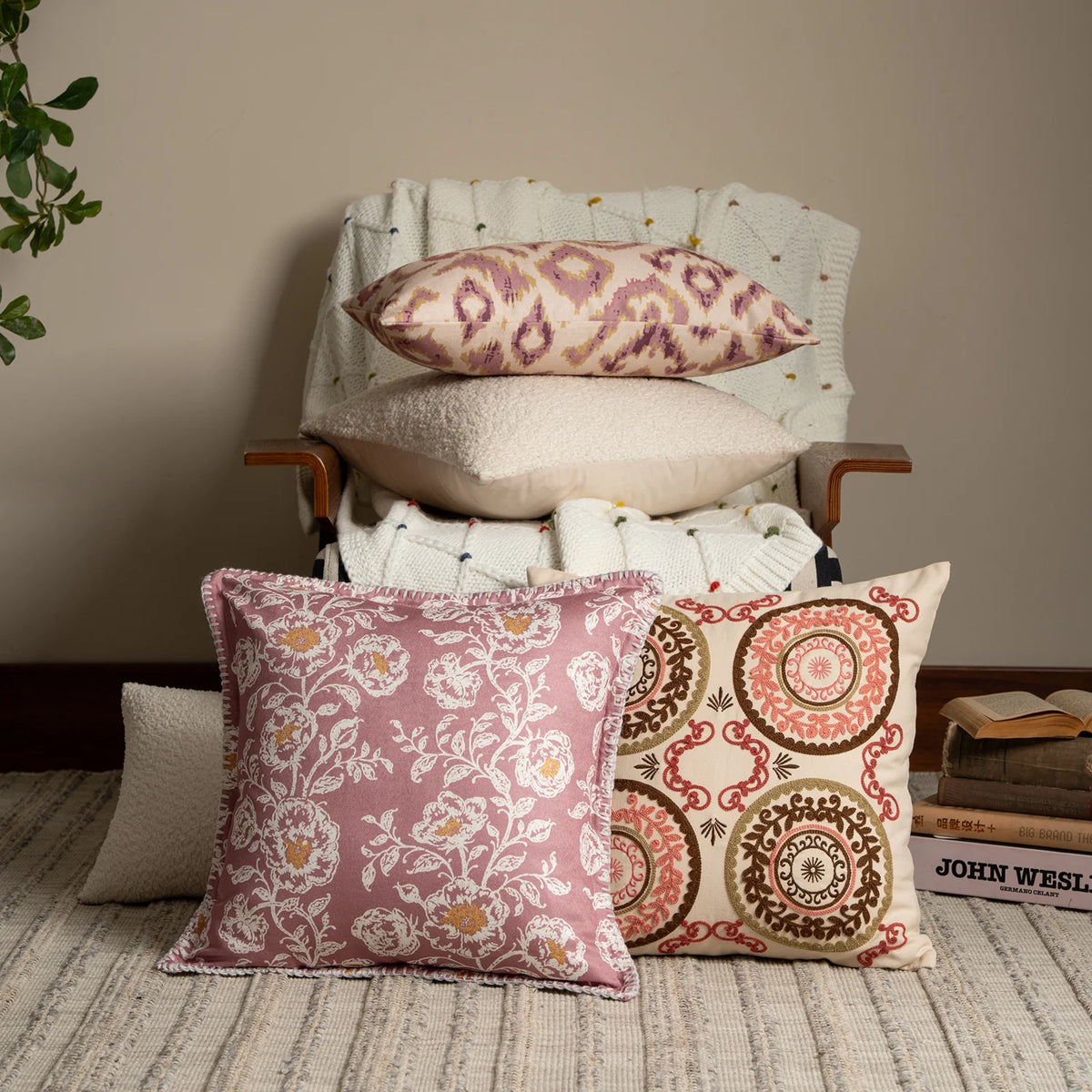 Cushion Cover Ornamental Ikat Jacquard Concealed Zipper