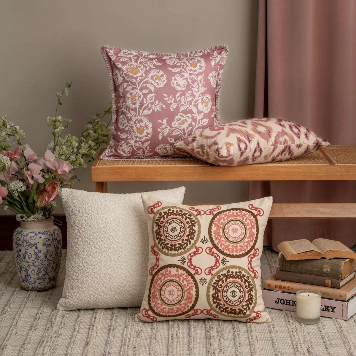 Cushion Cover Ornamental Ikat Jacquard Concealed Zipper