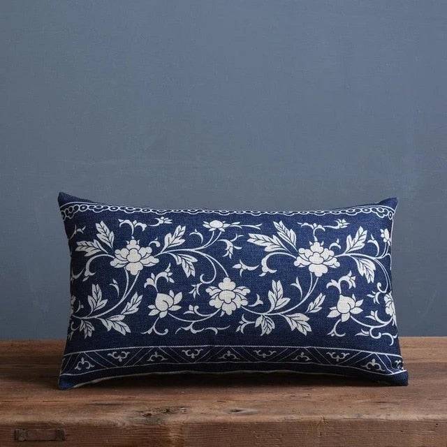 Cushion Cover Porcelain-Style Blue & White Linen-Look