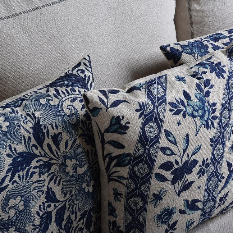 Cushion Cover Porcelain-Style Blue & White Linen-Look