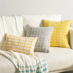 Cushion Cover Raised Checkered Cotton-Linen Blend Hidden Zipper
