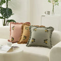 Cushion Cover Removable Cotton-Linen Ruffled Edge & Embroidered Berry