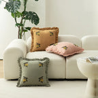 Cushion Cover Removable Cotton-Linen Ruffled Edge & Embroidered Berry