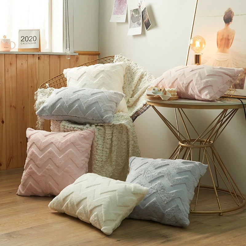 Cushion Cover Soft Plush Zigzag Tufting & Concealed Zipper