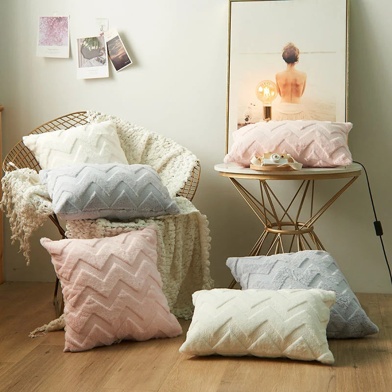 Cushion Cover Soft Plush Zigzag Tufting & Concealed Zipper
