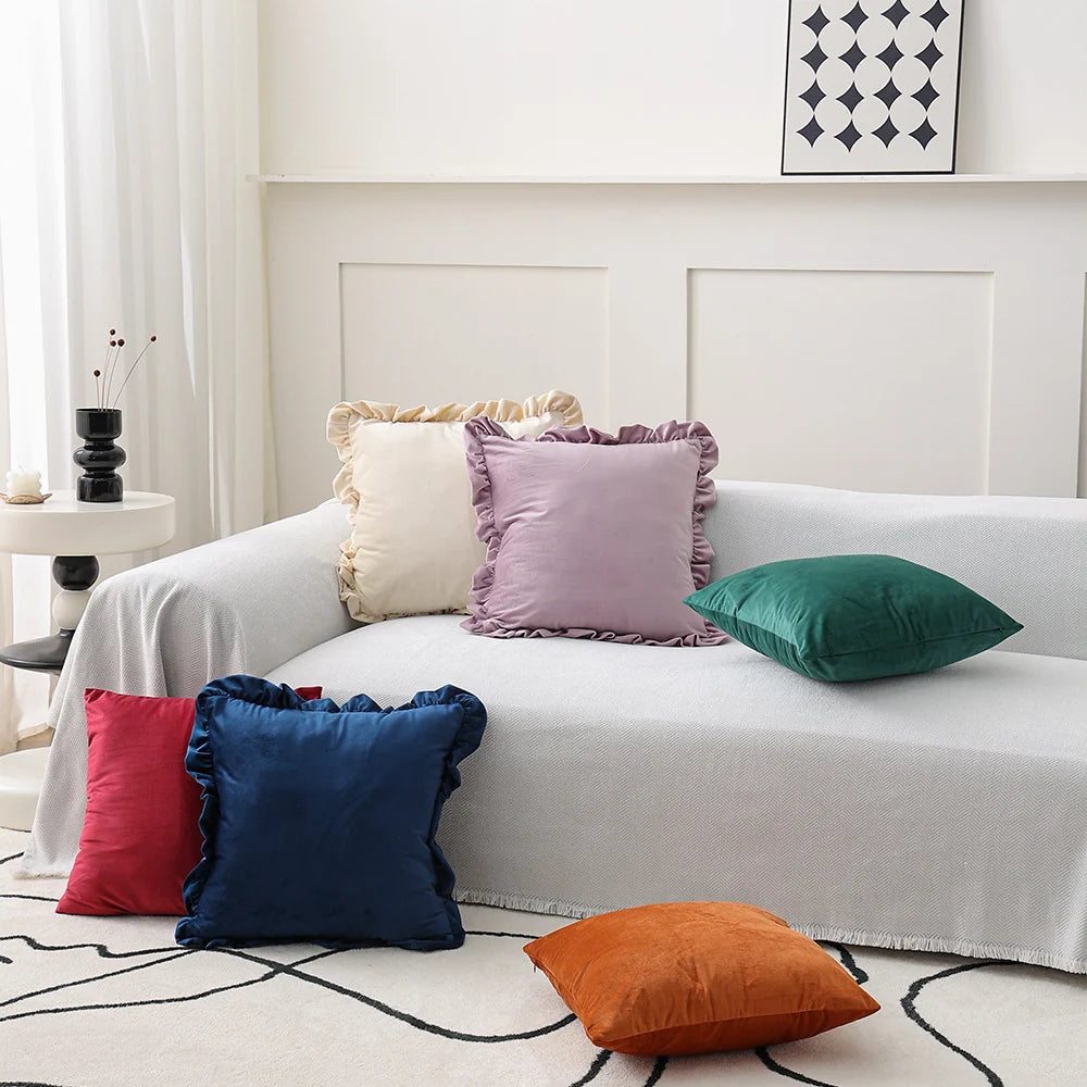 Cushion Cover Square Velvet Removable Zipper 18x18in