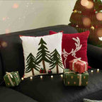 Cushion Cover Star & Pine Print Pom-Pom Trim