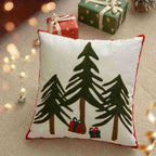 Cushion Cover Star & Pine Print Pom-Pom Trim