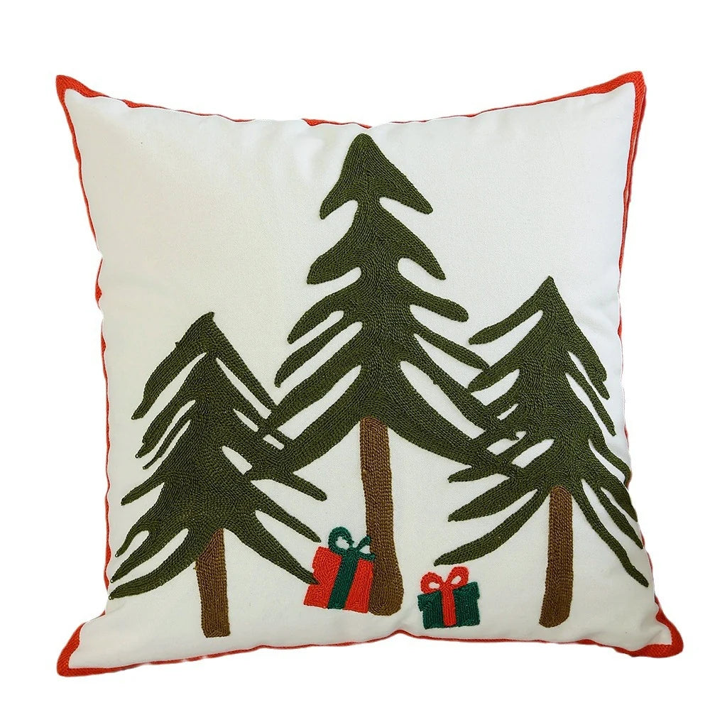 Cushion Cover Star & Pine Print Pom-Pom Trim