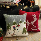 Cushion Cover Star & Pine Print Pom-Pom Trim