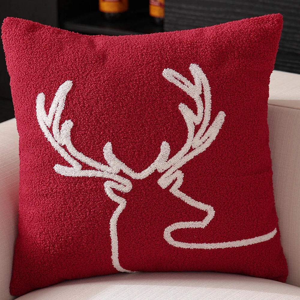 Cushion Cover Star & Pine Print Pom-Pom Trim