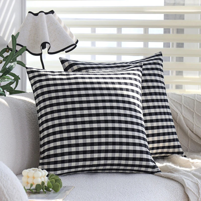 Cushion Cover Striped Cotton Blend Hidden Zipper