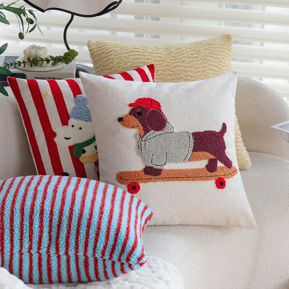 Cushion Cover Striped Tufted Bouclé Cotton Blend Concealed Zipper