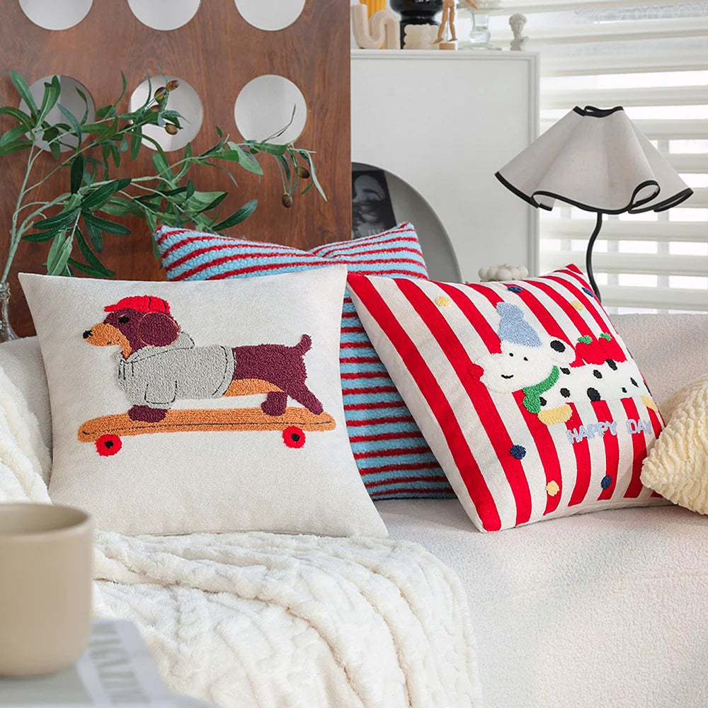 Cushion Cover Striped Tufted Bouclé Cotton Blend Concealed Zipper