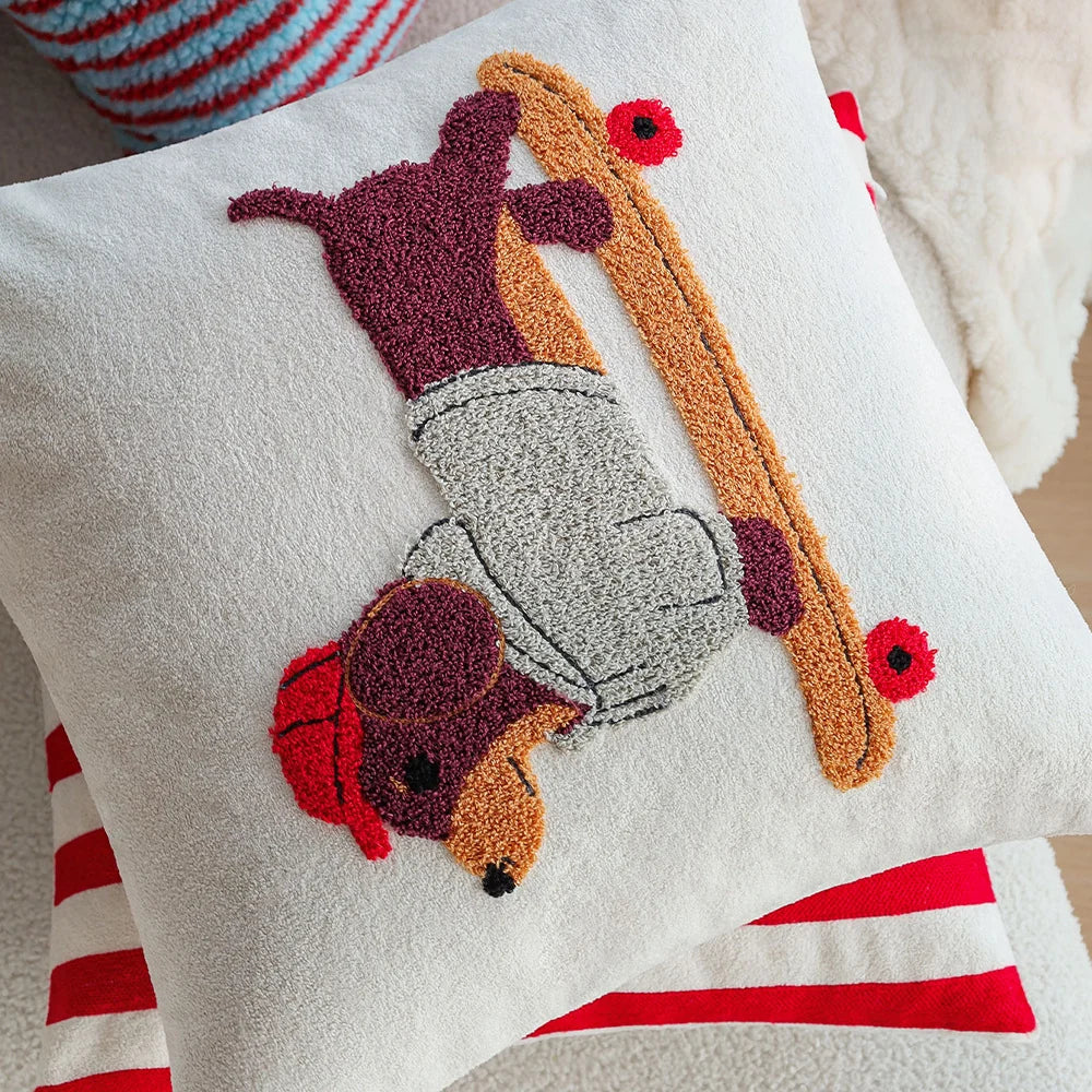 Cushion Cover Striped Tufted Bouclé Cotton Blend Concealed Zipper