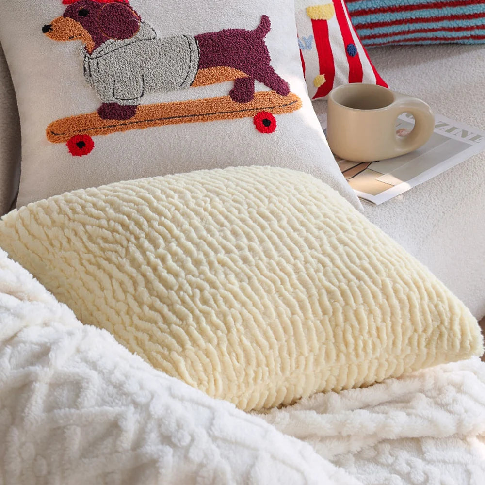 Cushion Cover Striped Tufted Bouclé Cotton Blend Concealed Zipper