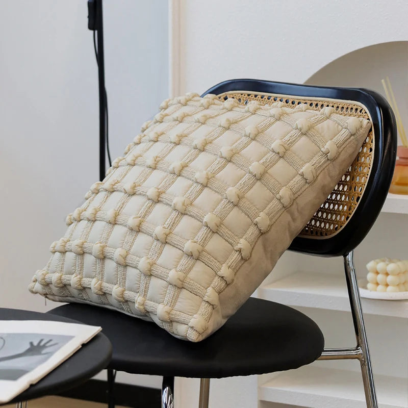 Cushion Cover Textured Knotted Grid Cotton Blend Concealed Zipper
