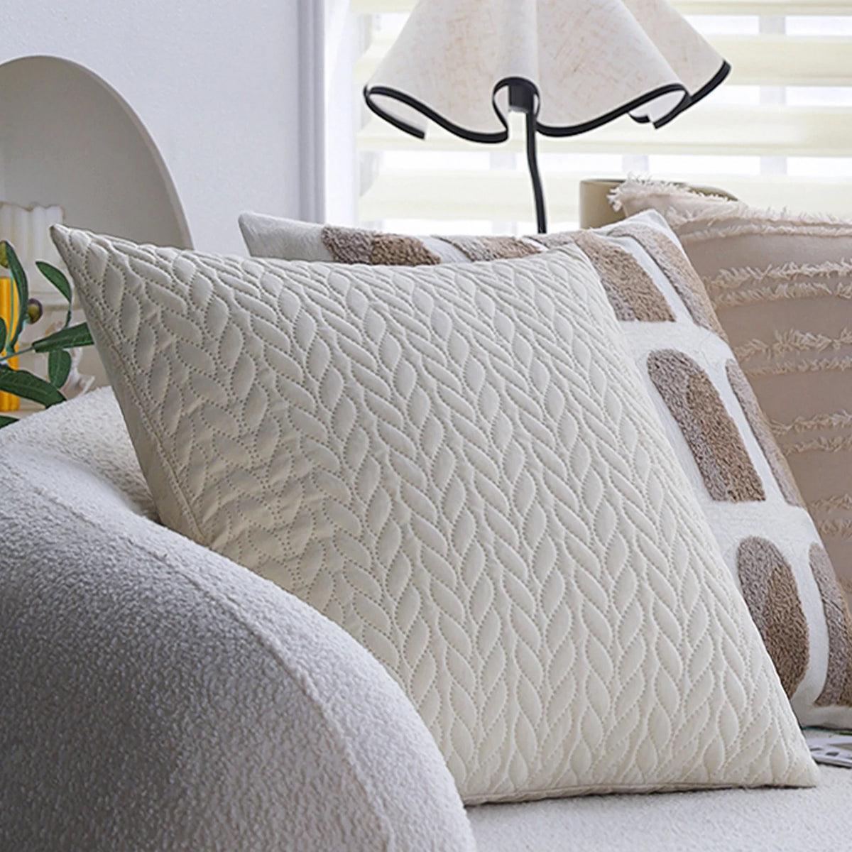 Cushion Cover Textured Knotted Grid Cotton Blend Concealed Zipper