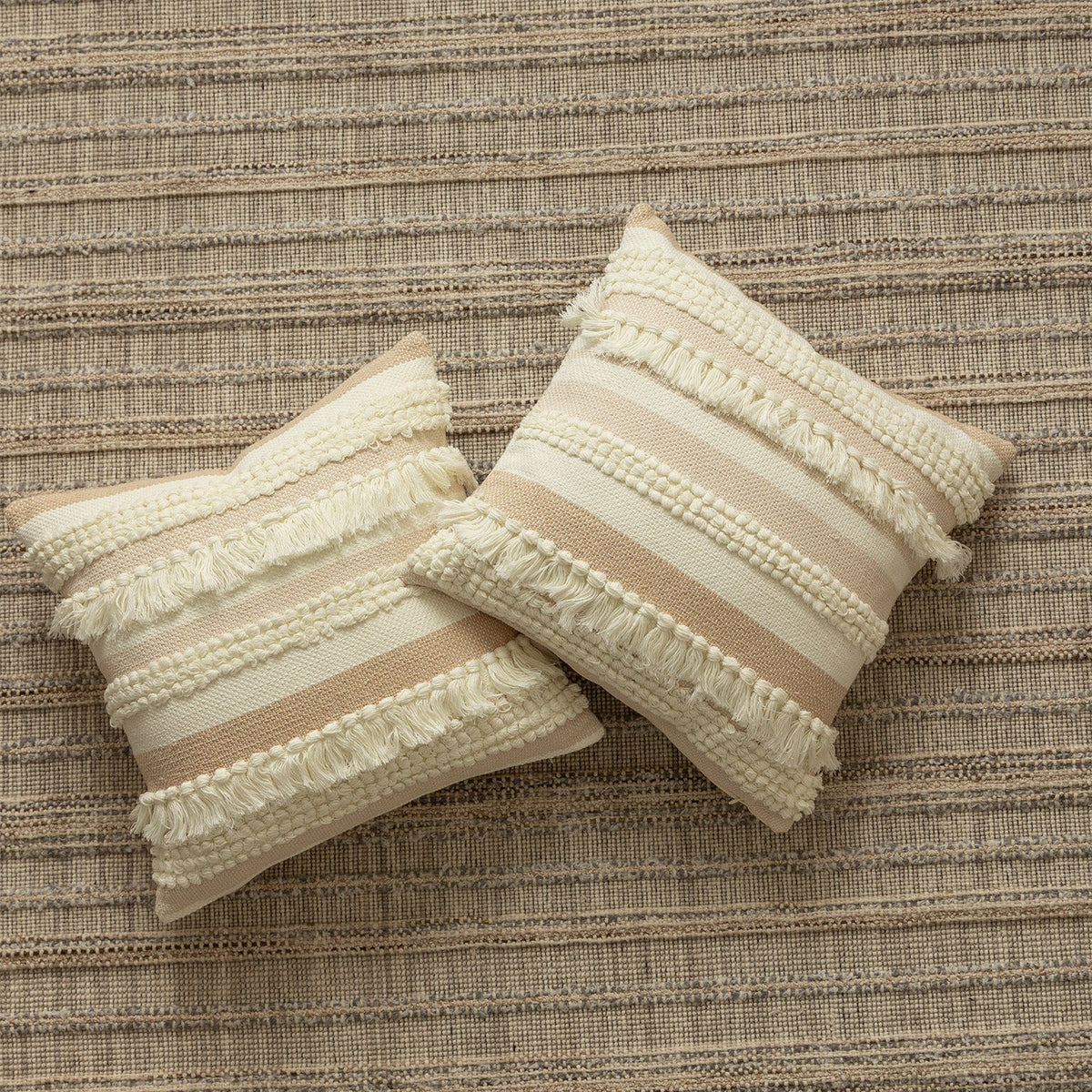 Cushion Cover Textured Stripes & Fringes Hidden Zipper