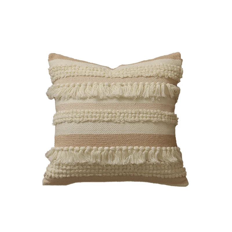 Cushion Cover Textured Stripes & Fringes Hidden Zipper