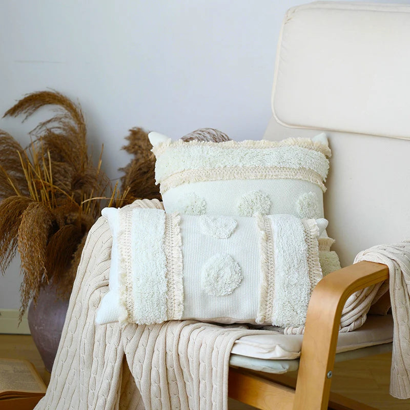 Cushion Cover Tufted Circles & Textured Weave Cotton Blend
