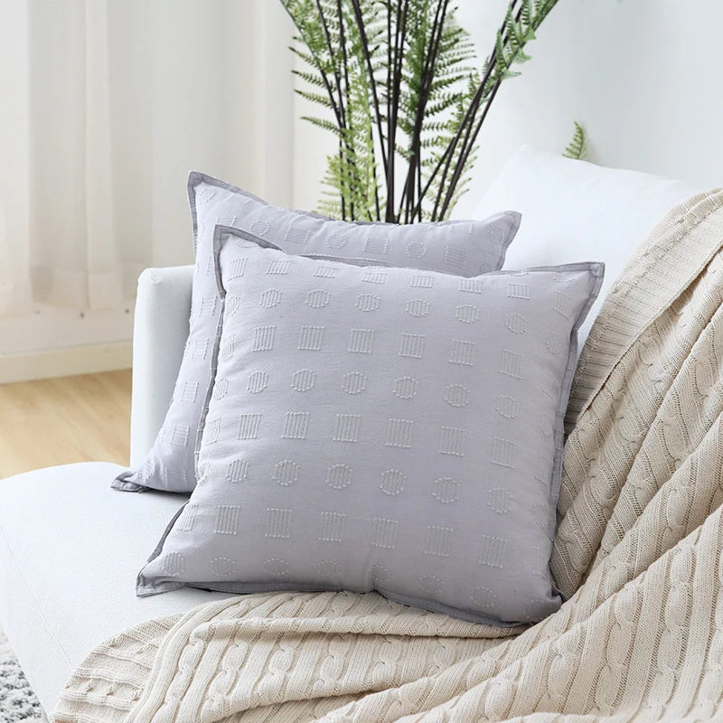 Cushion Cover Tufted Geometric Cotton-Linen Machine Washable