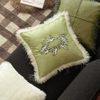 Cushion Cover Velvet Angel Embroidery Faux Fur Trim
