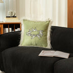 Cushion Cover Velvet Angel Embroidery Faux Fur Trim