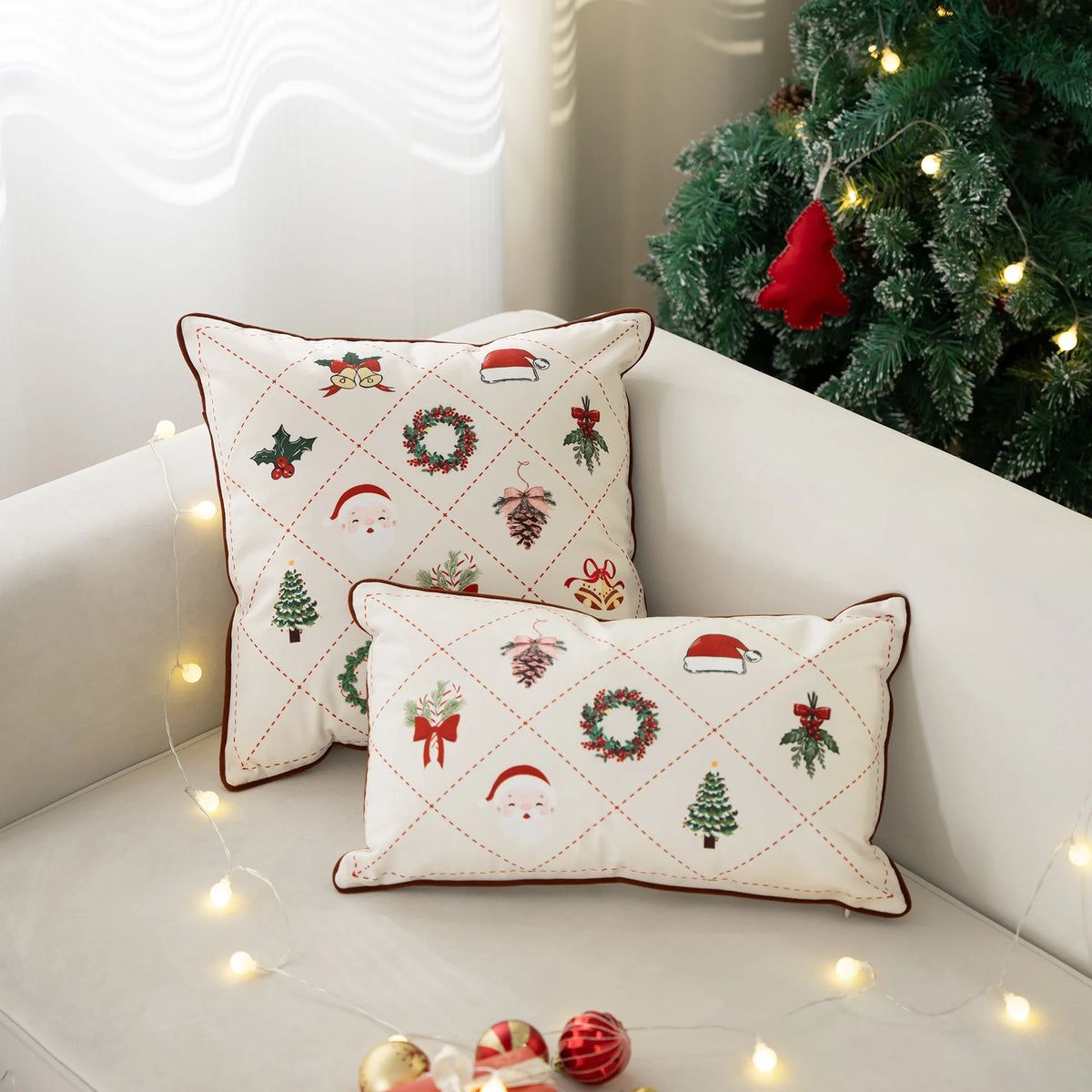 Cushion Cover Velvet Embroidered Christmas Motif Concealed Zipper