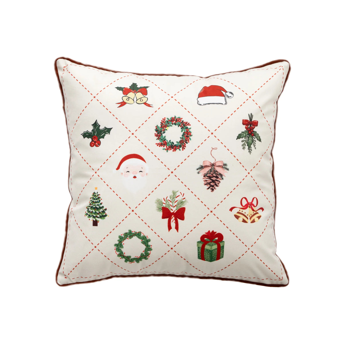 Cushion Cover Velvet Embroidered Christmas Motif Concealed Zipper