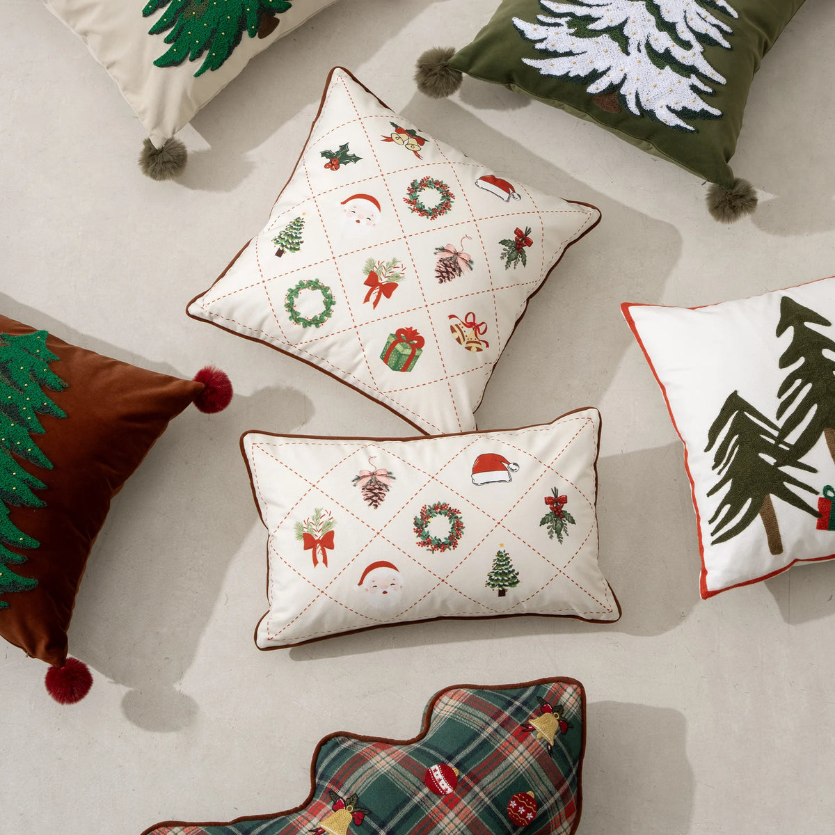 Cushion Cover Velvet Embroidered Christmas Motif Concealed Zipper