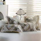 Cushion Cover Velvet Embroidered Jacquard Fern Fringed Edge
