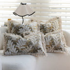 Cushion Cover Velvet Embroidered Jacquard Fern Fringed Edge