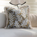 Cushion Cover Velvet Embroidered Jacquard Fern Fringed Edge