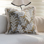 Cushion Cover Velvet Embroidered Jacquard Fern Fringed Edge