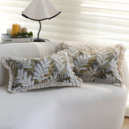 Cushion Cover Velvet Embroidered Jacquard Fern Fringed Edge