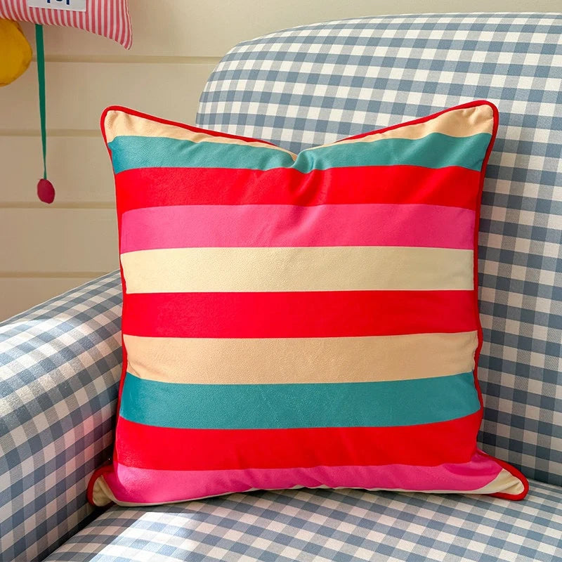 Cushion Cover Velvet Large-Scale Check Concealed Zipper 45x45 cm
