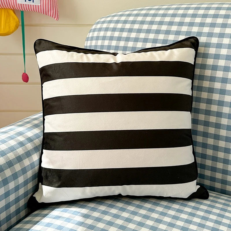 Cushion Cover Velvet Large-Scale Check Concealed Zipper 45x45 cm